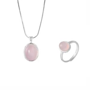 Natural pink chalcedony S925 sterling silver necklace SET