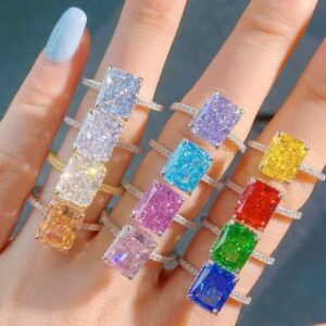 S925 Sterling Silver Ring with High Carbon Diamond Colored Zircon