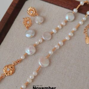 NOV natural pure silver 18k gold necklace and earrings