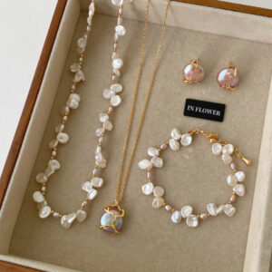 Petal Purple Rice Romantic Sweet Style Pearl Bracelet Necklace