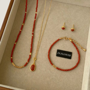 New Chinese-style Red Jade Fragmented Silver Bead Necklace